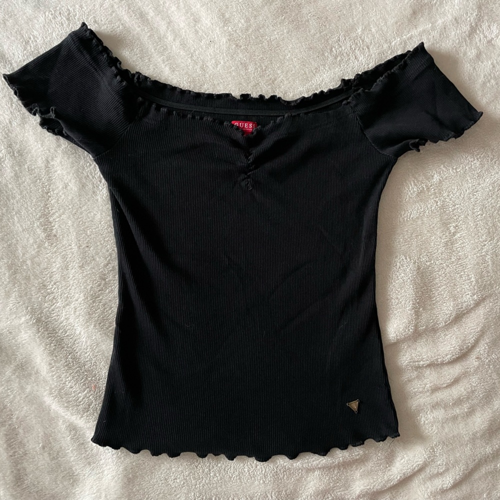 Guess | Black Ruffled Off-The-Shoulder Top